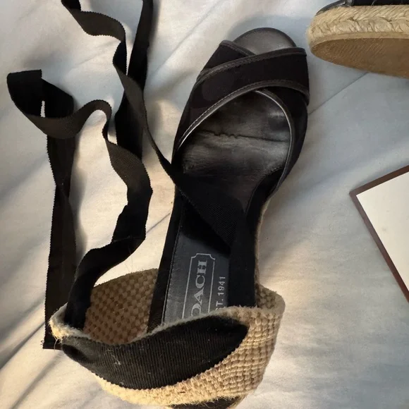 Coach Black and Tan insignia Espadrille Wedges - Picture 2 of 12